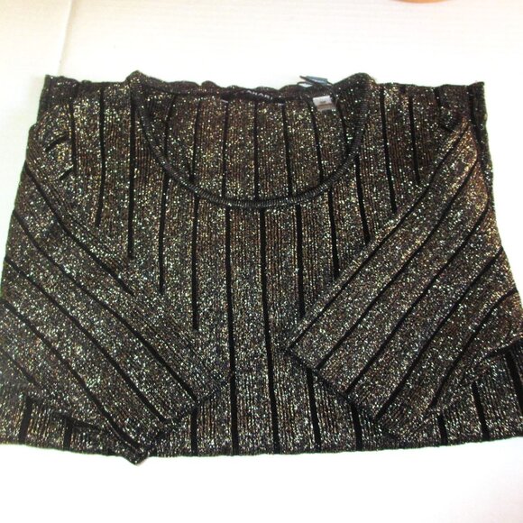 T Tahari Black Gold Shimmer Lurex Ribbed Knit Sweater Top SMALL Metallic nwt - Picture 3 of 6